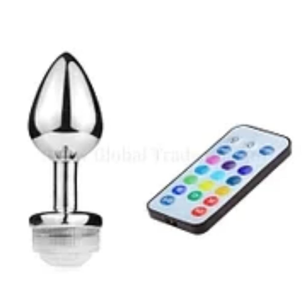 Lightening Butt Plug with Multicolor LED, Remote Control, and Vibrating Function for Couples