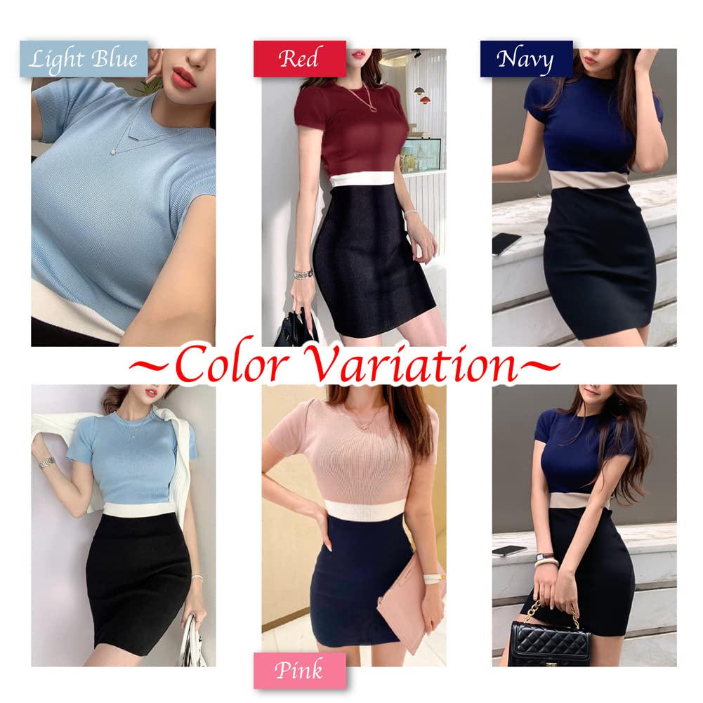 Sexy Sizes Tight Mini Lightweight Short Sleeves [Ressh.N] Women's Dress, S-M, Dress, Stretch, Knit, (White)