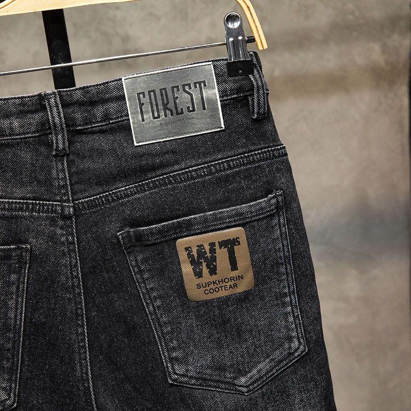 Calça jeans preta e cinza masculina, modelos de outono e inverno, calças justas de perna pequena, calças compridas casuais elásticas da tendência masculina