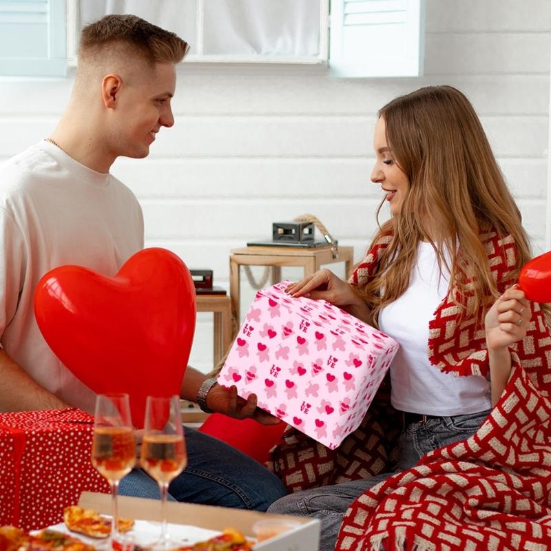 4Pcs Valentine's Day Wrapping Paper Set Love Heart Print Wrapping Paper for Birthday Wedding Anniversary Gift Packaging