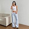Women's Elastic Drawstring Waist Wide Leg Pants Loose Fit Striped Print Soft Polyester Casual Summer Trousers