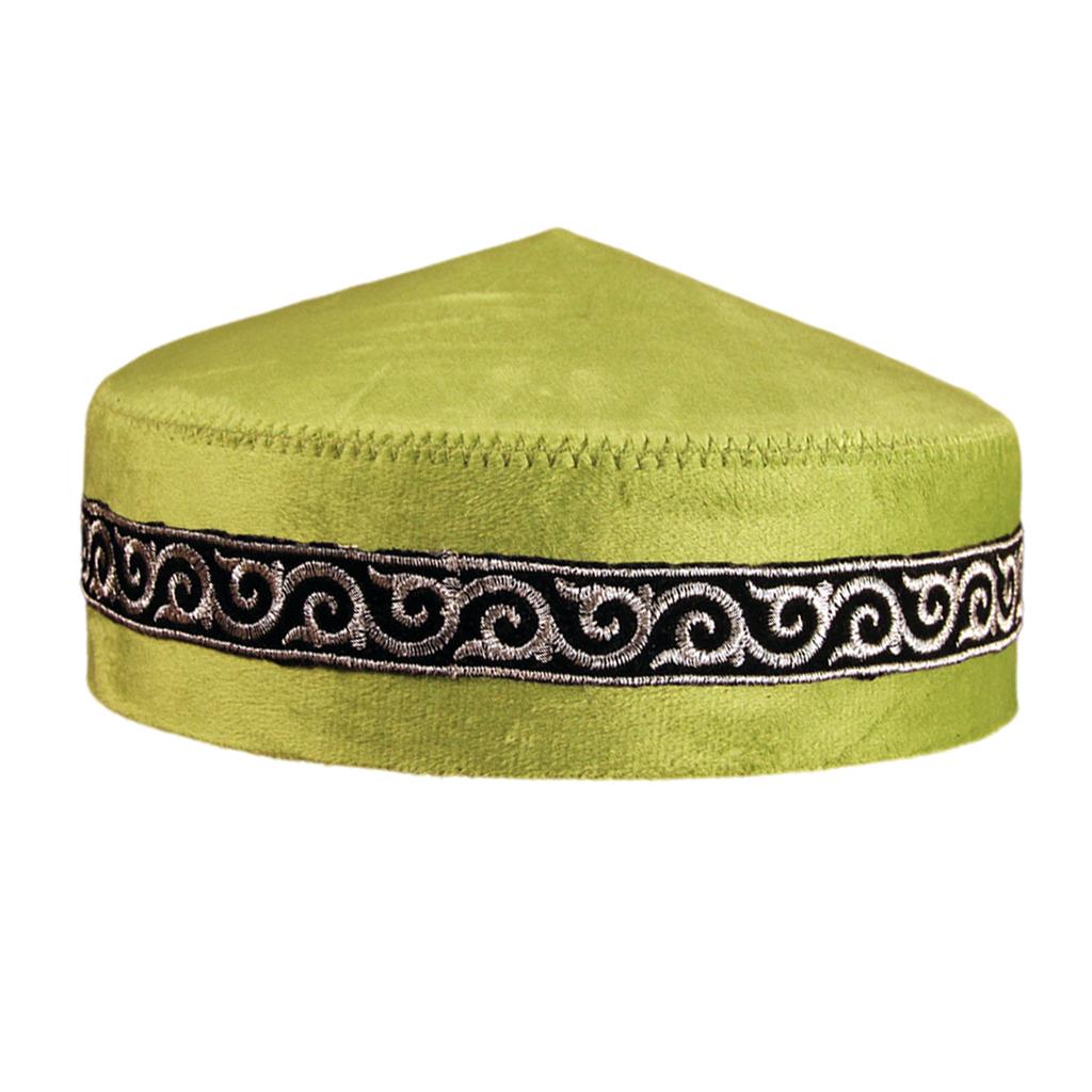 Handmade Muslim Cotton Cap For Dance Performances Traditional Embroidery Design Elegant Blue Green Turquoise Vintage Style Unisex Hat