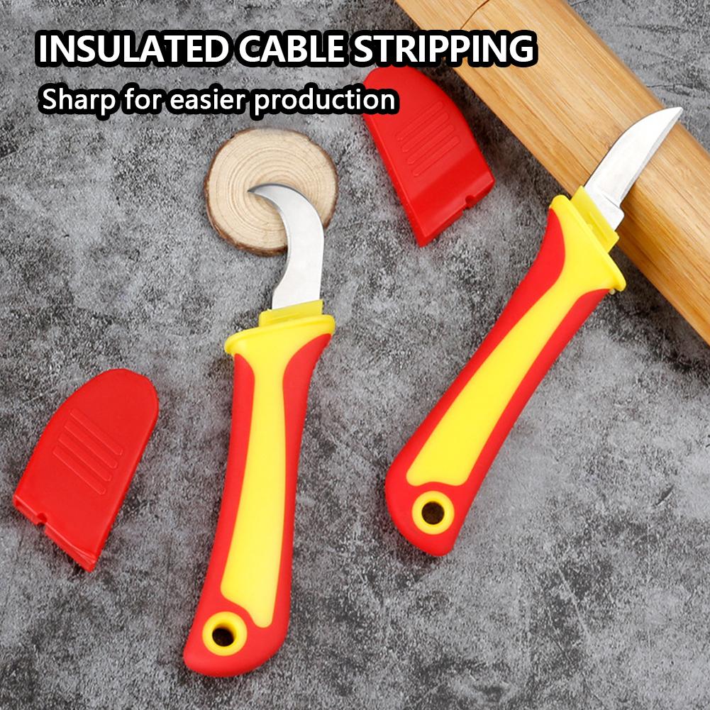 Insulated Electrician Knife - Straight/Curved/Hook Fixed  Cable Stripping Snips & Wire Stripper Peeling Hand Tool