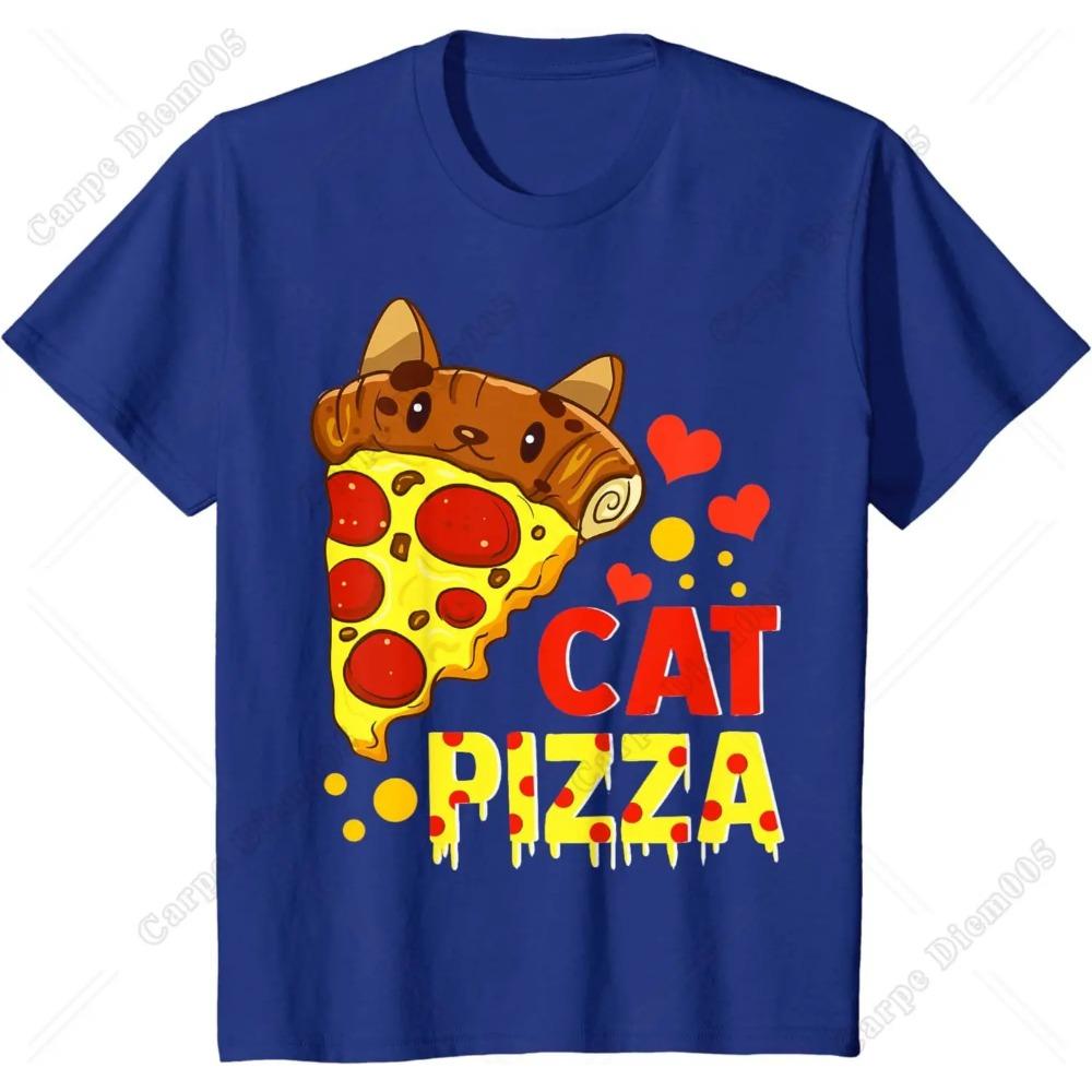 

Милая футболка с изображением кота и сыра для пиццы для мужчин, женщин и подростков Pizza Loves из хлопка с коротким рукавом, которую легко носить и сочетать XXXXXL синий