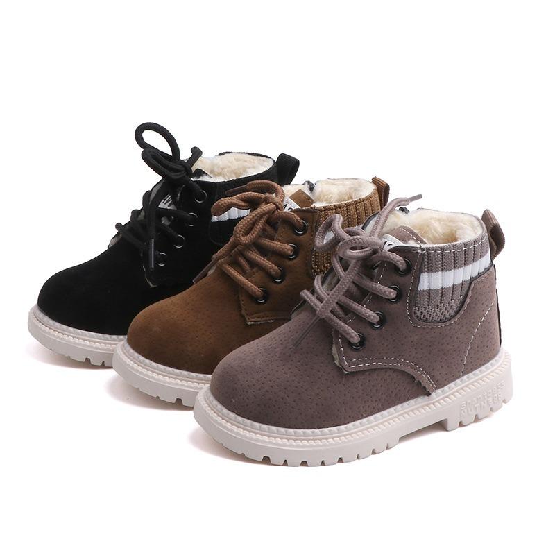 

Ретро осенне-зимние теплые хлопковые ботинки Martin для мальчиков и девочек с боковой молнией повседневные детские зимние ботинки 21