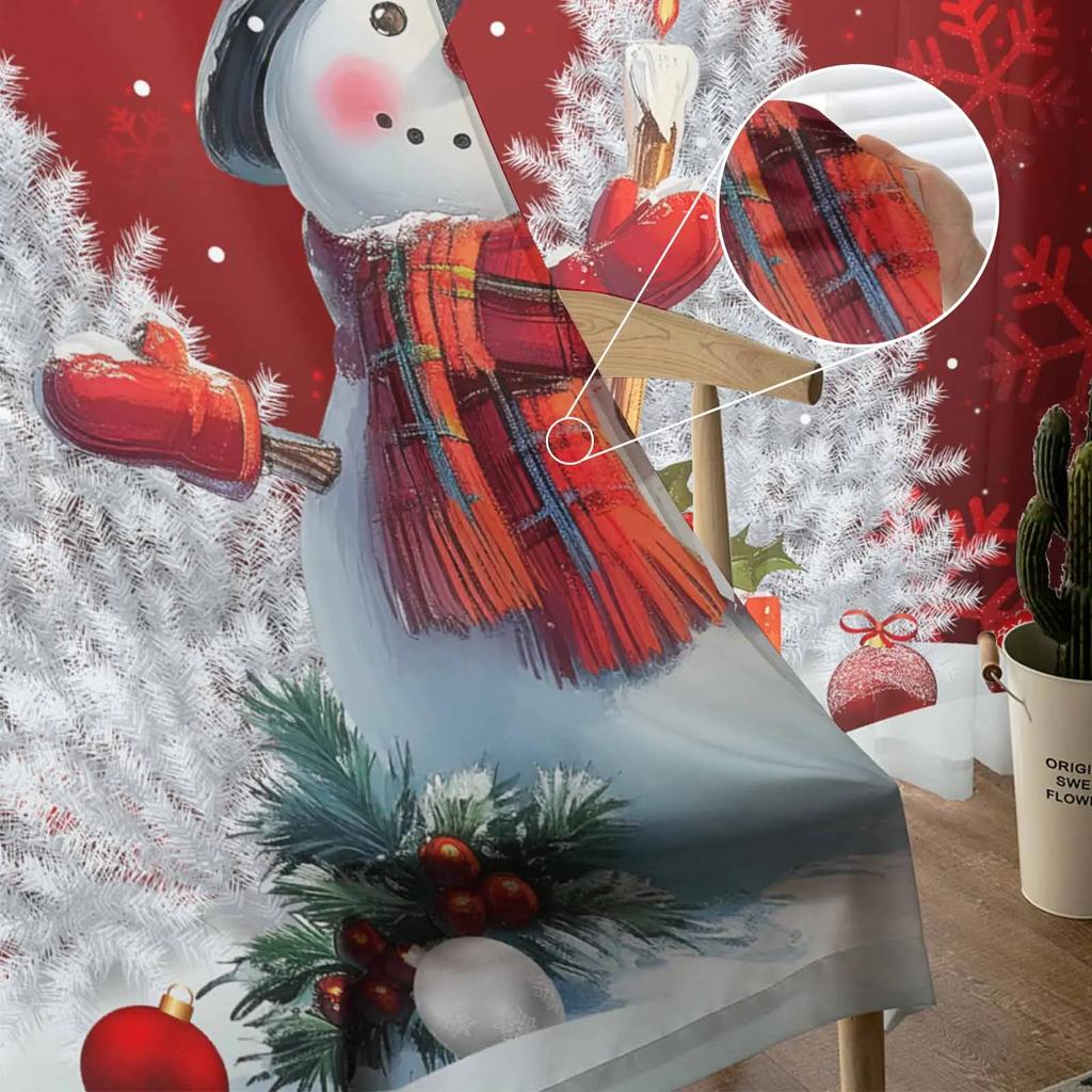 Weihnachts Schneemann Silber Kiefernzweig Kugel Transparente Vorhänge zur Wohnzimmerdekoration Fenstervorhänge Küche Tüll Voile Vorhänge
