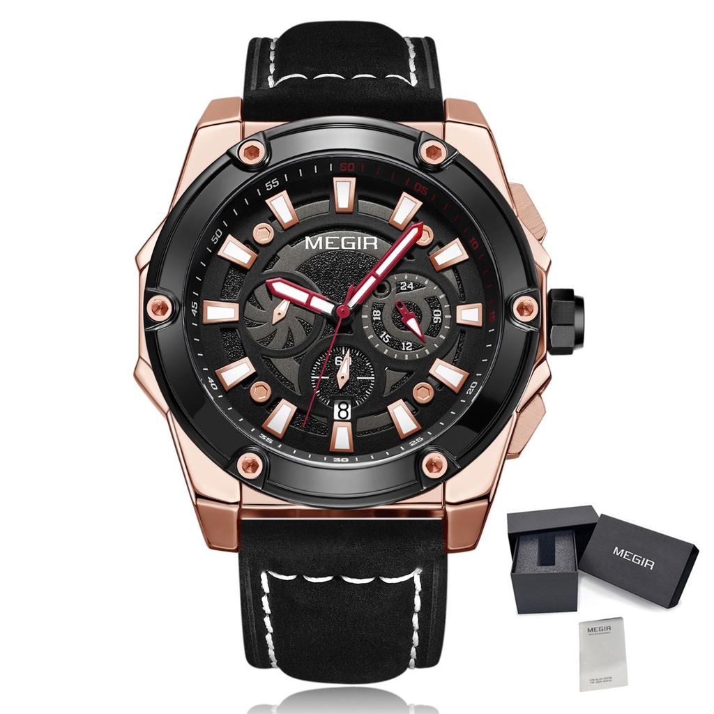 MEGIR Men's Watches Top Brand Luxury Casual Sports Wristwatch Leather Strap Quartz Male Clock Chronograph Relogio Masculino 2122