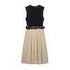 Women's clothing European and American style spring and summer new temperament belt shoulder pad splicing with belt sleeveless dress