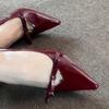 Pointed high-heeled sandals women's spring and summer new burgundy bow stiletto high heels