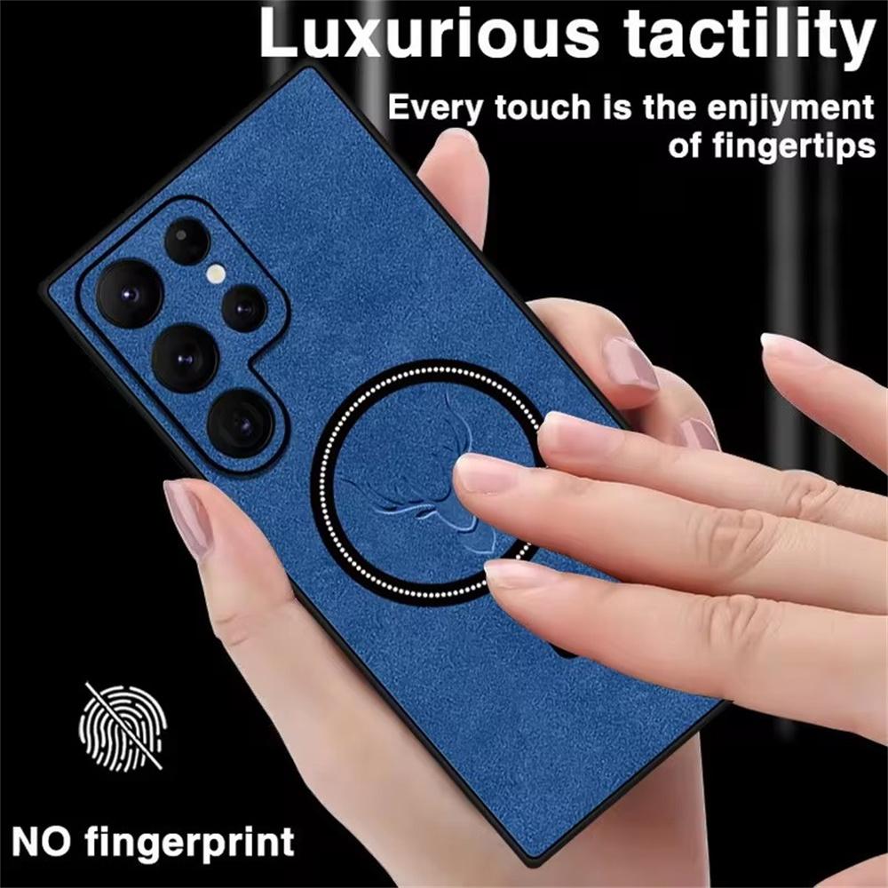 Deer Head Leather Magnetic Case For Samsung S25 S24 S23 Ultra 5G S22 Plus S21 FE Wireless Charging Cover Accessories