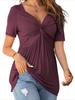 Women's V Neck Knot Front Blouse Short Sleeve Oversized Solid Summer Tunic T-Shirt