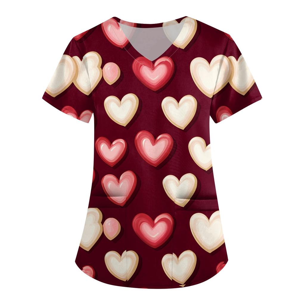 Women's V Neck Fashion Casual Valentine's Day Printed Tops Dry-nurse Top