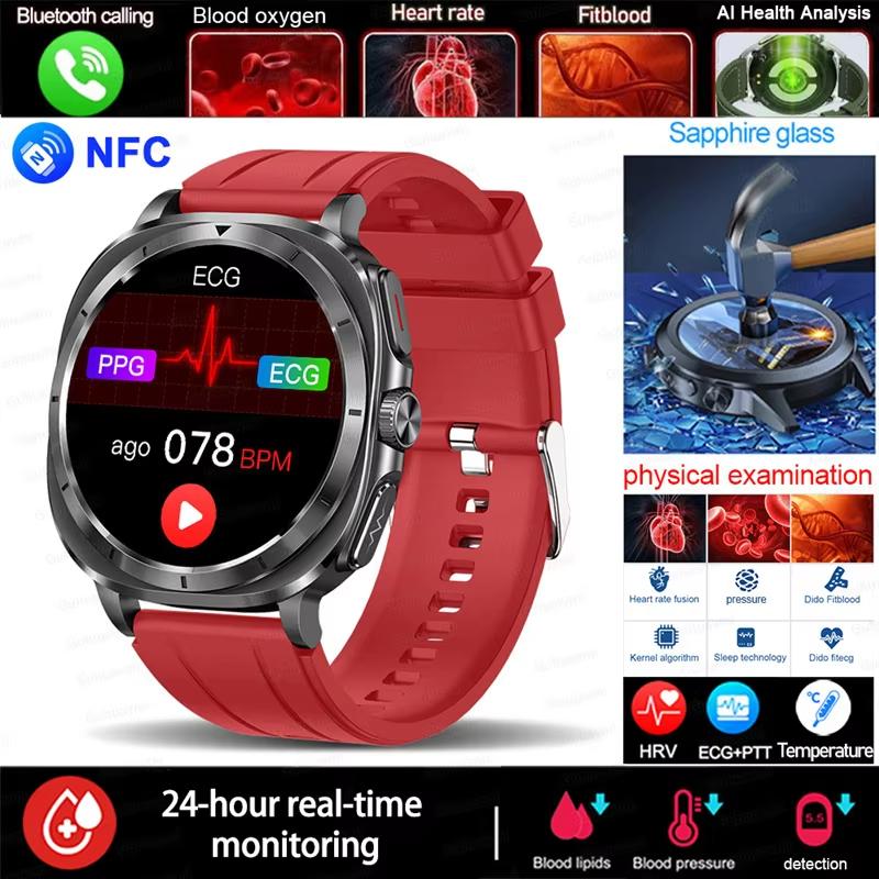 2025 Novo Relógio 7 Lipídios Sanguíneos Ácido Úrico Pressão Oxigênio no Sangue Análise Corporal Relógio Inteligente ECG+PPG Relógio Saúde Smartwatch para Homens