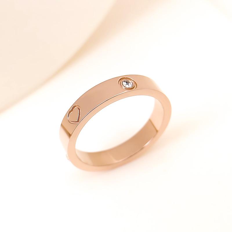 2024 Rhinestone Titanium Steel Couple Rings - Women's Non-Fading Plain Band, 18K Rose Gold