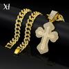 American Diamond Studded Alloy Hip-hop Cross Cuban Necklace Long Men's Chain