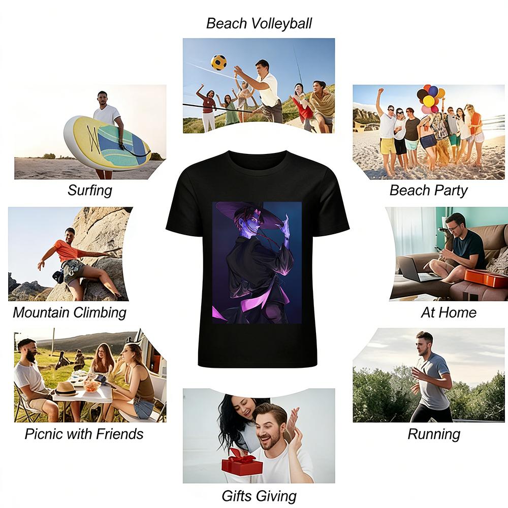 Dark Purple Chinese Swordsman Print Long Sleeve Top Niche Anime Style Loose Casual T-Shirt Pure Cotton T-shirt