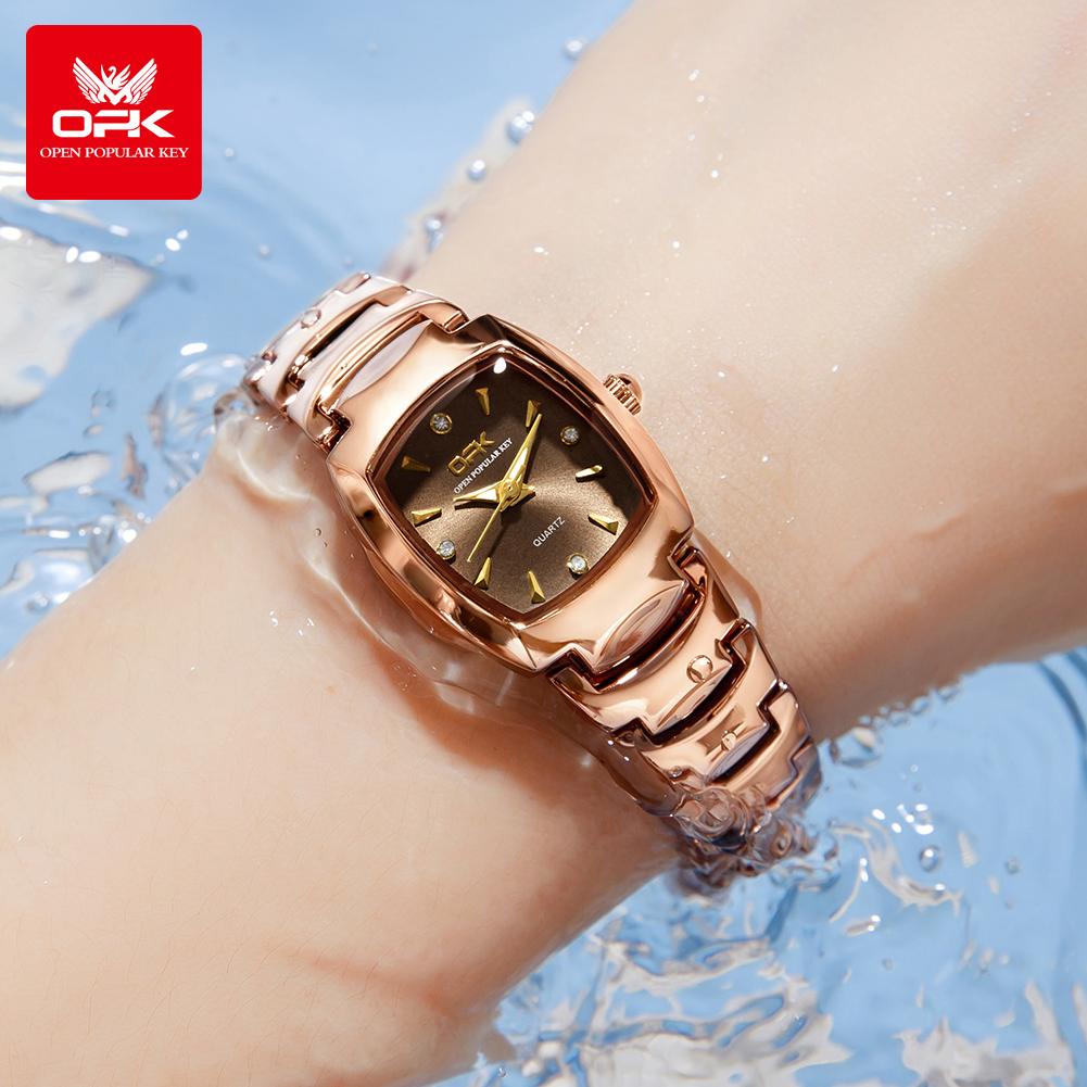 OPK 8112 Ladies Watch Original Quartz Brand Simple Fashion Quartz Watch Waterproof Square Watch Stainless Steel Luminous Watch