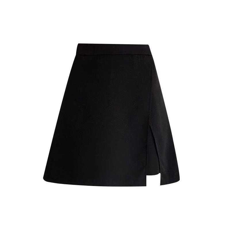 2025 Black Plus Size High Waist Slimming A-Line Slit Short Skirt for Women