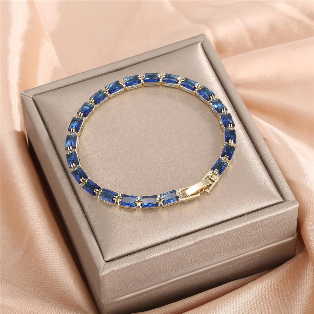 Charm Female Rose Red Blue Green Purple Pink Champagne Zircon Stone Bracelet Cute Silver Color Wedding Jewelry For Women