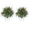 Faux Christmas Flowers for Outdoor Planters Lighted Artificial Christmas Urn Filler Pre-lit Xmas Pine Trees with Cones Golden Red Berries