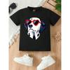 European Size Girls Summer Round Neck Short Sleeved T Shirt with Cartoon Version of A Great Dane Pattern