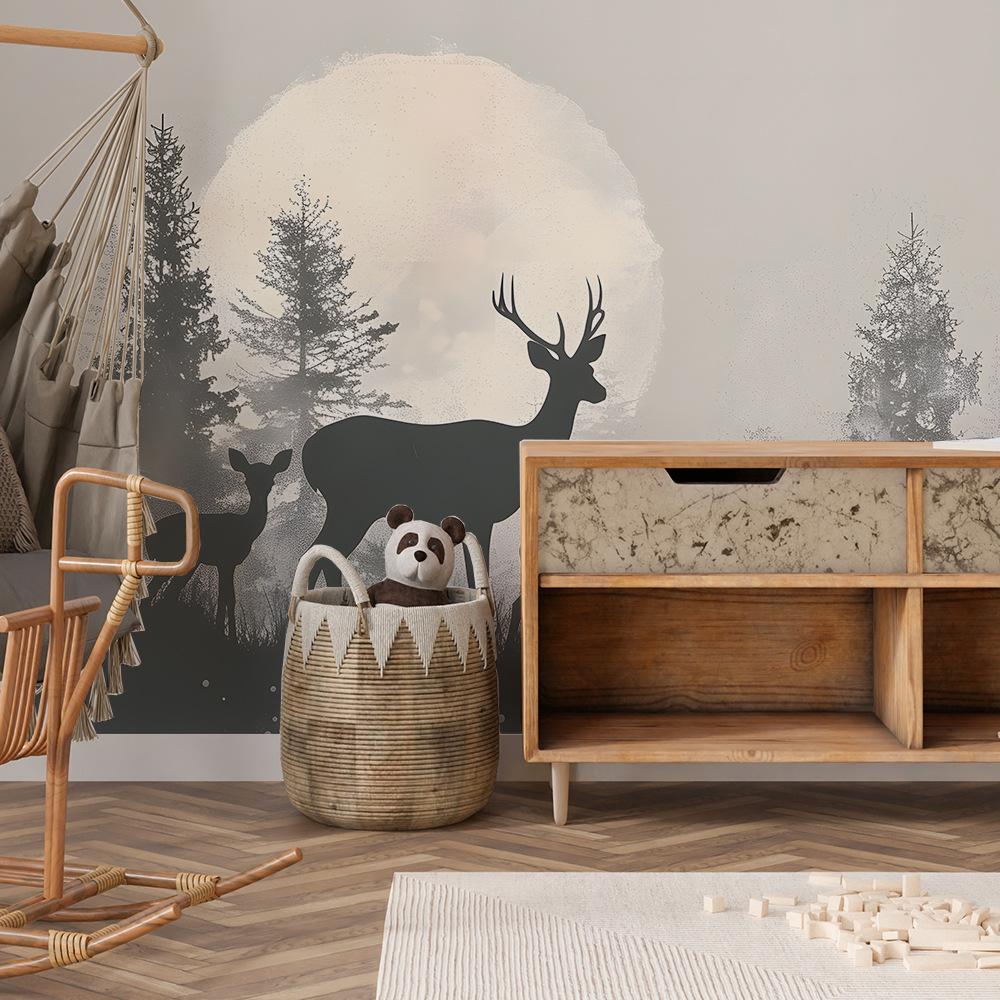 Fun-L039 Cartoon Forest Elk Bedroom Living Room Home Background Wall Landscaping Decorative Wall Stickers
