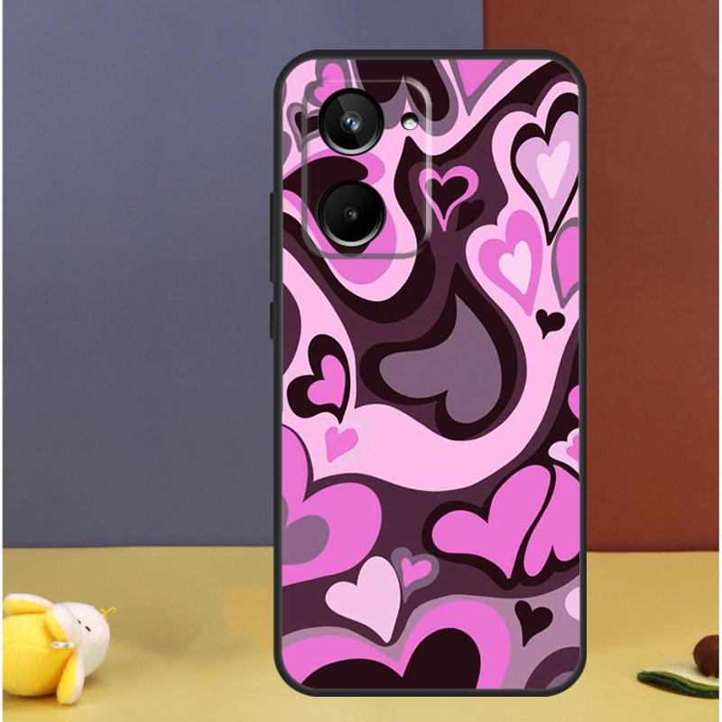 Brown Purple Hearts Swirl Pattern For Realme 15 10 11 12 13 14 Pro Plus C65 C67 C63 C61 C55 C51 C53 C35 C75 GT6 GT7 Pro Case