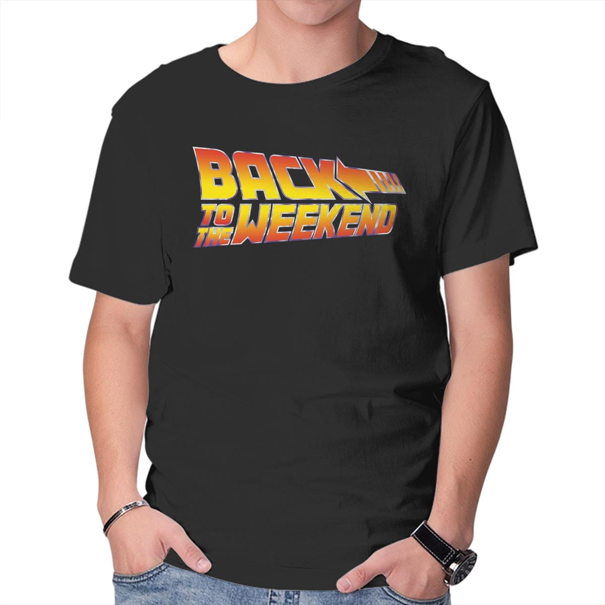 Unisex Crew Neck T-Shirt Back To The Weekend Graphic Short Sleeve Casual Tee XS