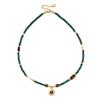 European Retro Malachite Pendant Necklace & Bracelet Set - Elegant Stainless Steel, High-End Luxury Clavicle Chain for Women