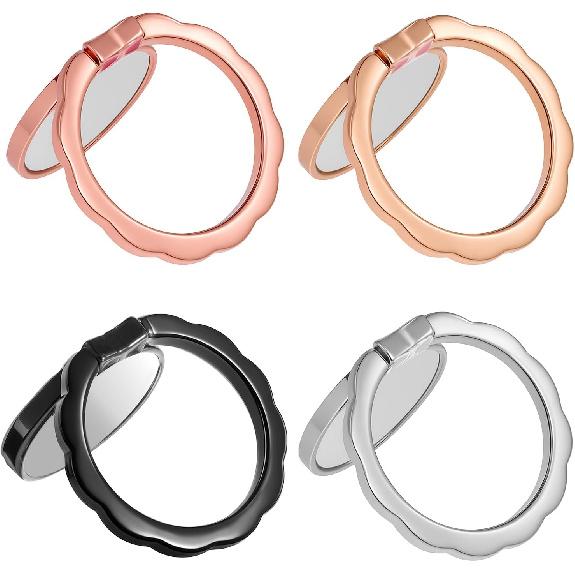 4pcs Mirror Cell Phone Grip Stand Built-in Mirror for Case, Bow Metal Finger Ring Socket Grip Kickstand Cell Phone Ring Holder for Smartphones Mobile