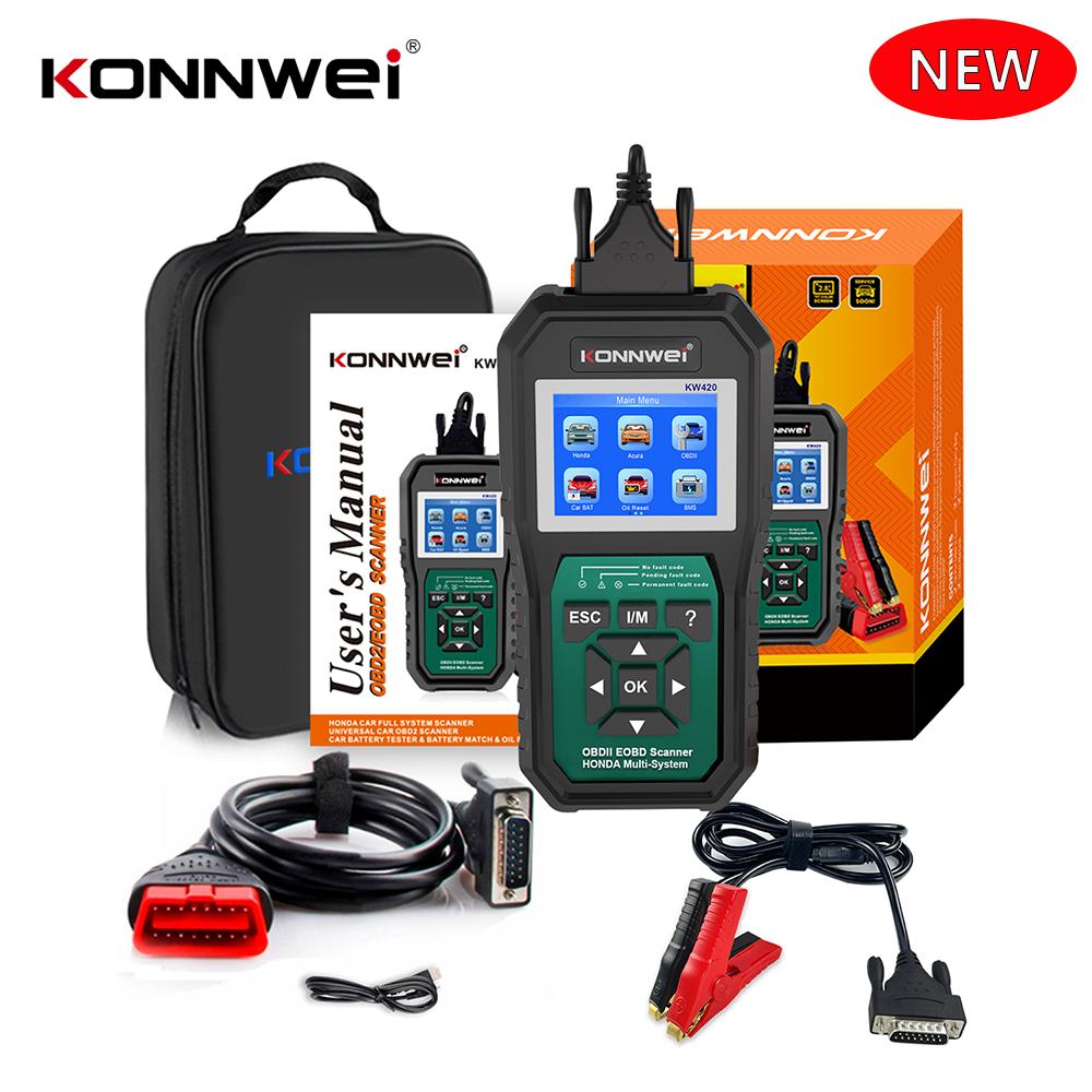 KONNWEI KW420 Full System OBD2 Diagnostic Tool Battery Tester 2in1 For Honda 6-12V Oil Reset SRS Code Reader Clear Trouble Code KONNWEI KW420