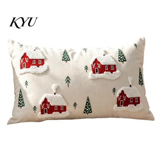 Christmas Cottage Cushion Cover Cover, Red Snowy House Pillowcase, Decorative Holiday Gift for Home Decor Throw Pillow Case Sofa Couch Farmhouse