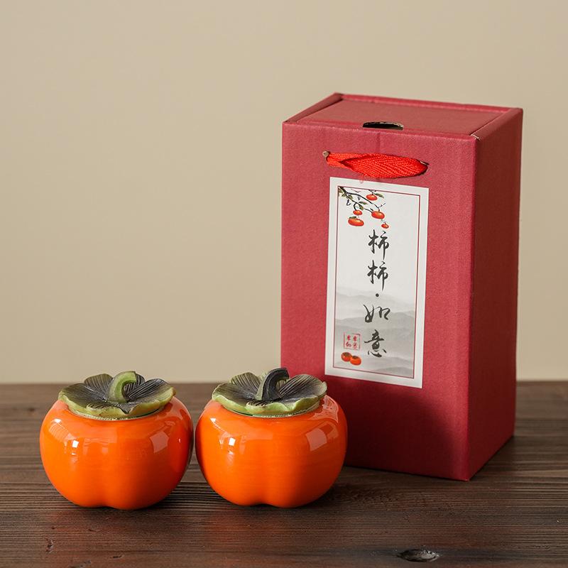 Persimmon tea can ceramic seal Ruyixi candy can packaging box small creative jar wedding gift