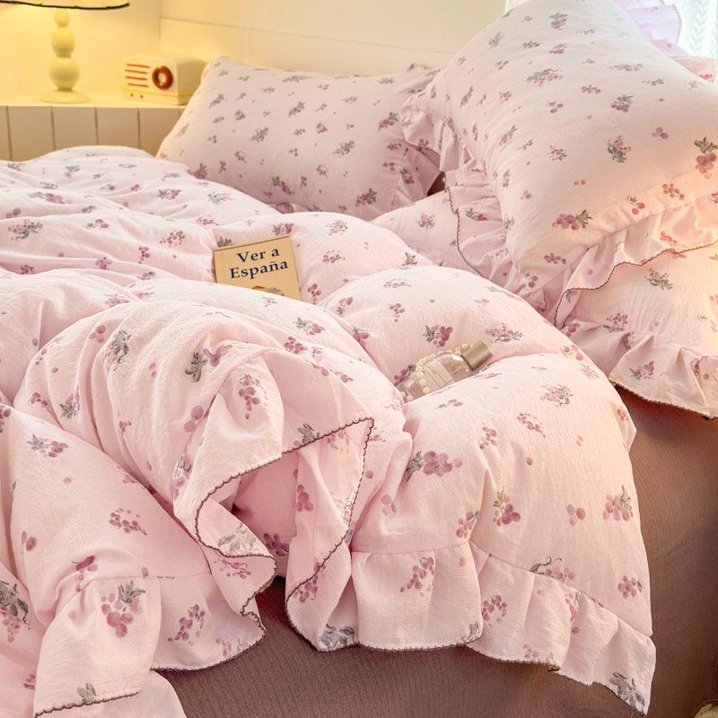 

Комплект из четырех предметов из чистого хлопка с кружевом Мягкая двухслойная пряжа Простыня Простыня Пододеяльник Односпальный Комплект из трех предметов 2.0m four-piece set