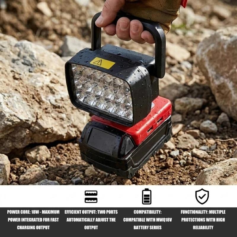 Battery Powered LED Work Light Bar With Double USB Port For MWQ 18V 48-11-1835 Batteries for Camping Mobile Charging