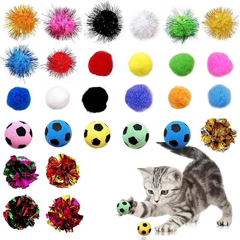 PET SHOW 20 Pcs Cat Crinkle Toy Ball 2.5inch Mylar Cat Pounce Chase Toys Colorful Paper Ball Chase Training Activity for Cats Kittens