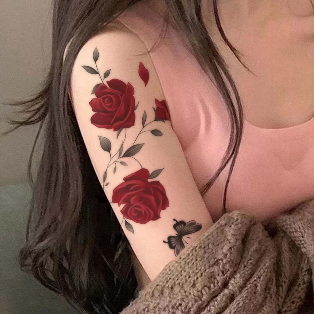 Dark Personality Tattoo Sticker Waterproof Female Long-Lasting Butterfly Rose Tattoo Sticker