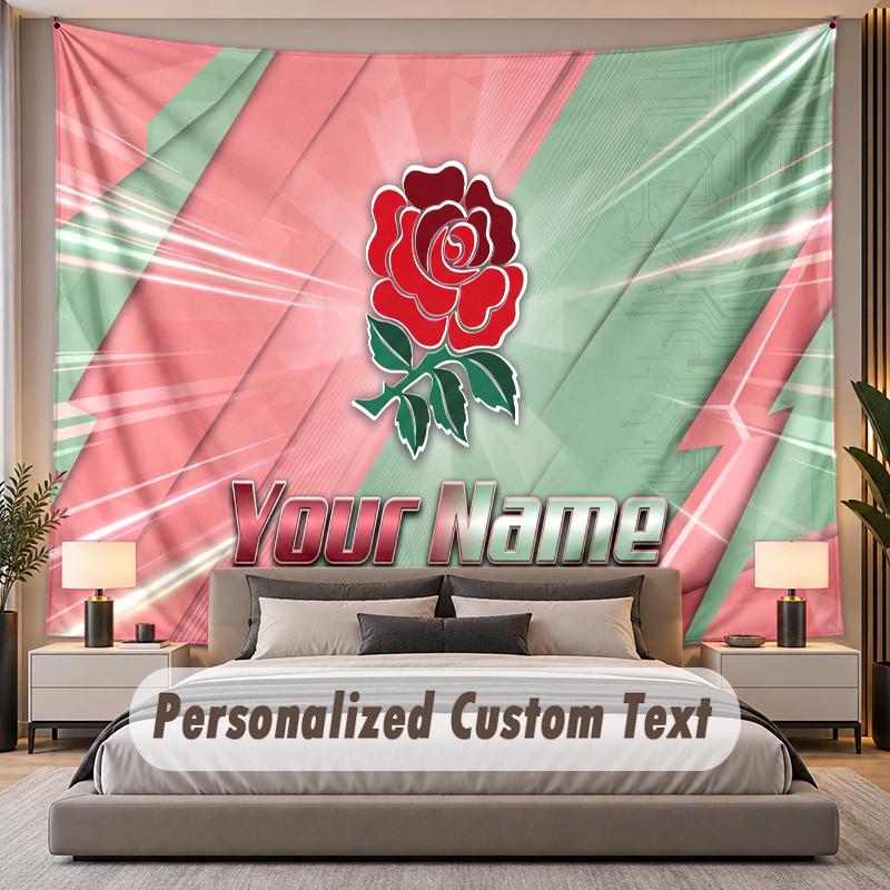 Custom Name Text Tapestry England Rugby Personalized Polyester Wall Tapestry For Bedroom And Room