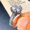 New   Trendy Wedding Ring For Women Big Round Cubic Zirconia 8 Claws Prong Setting Luxury Fashion Female Rings Jewelry