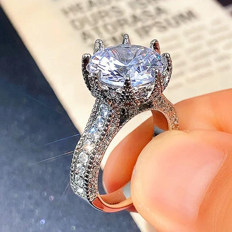 New   Trendy Wedding Ring For Women Big Round Cubic Zirconia 8 Claws Prong Setting Luxury Fashion Female Rings Jewelry