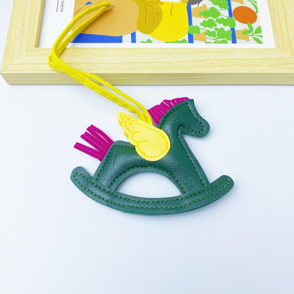 Colorful PU Leather Rocking Horse Keychain - Cute Bag Pendant Gift