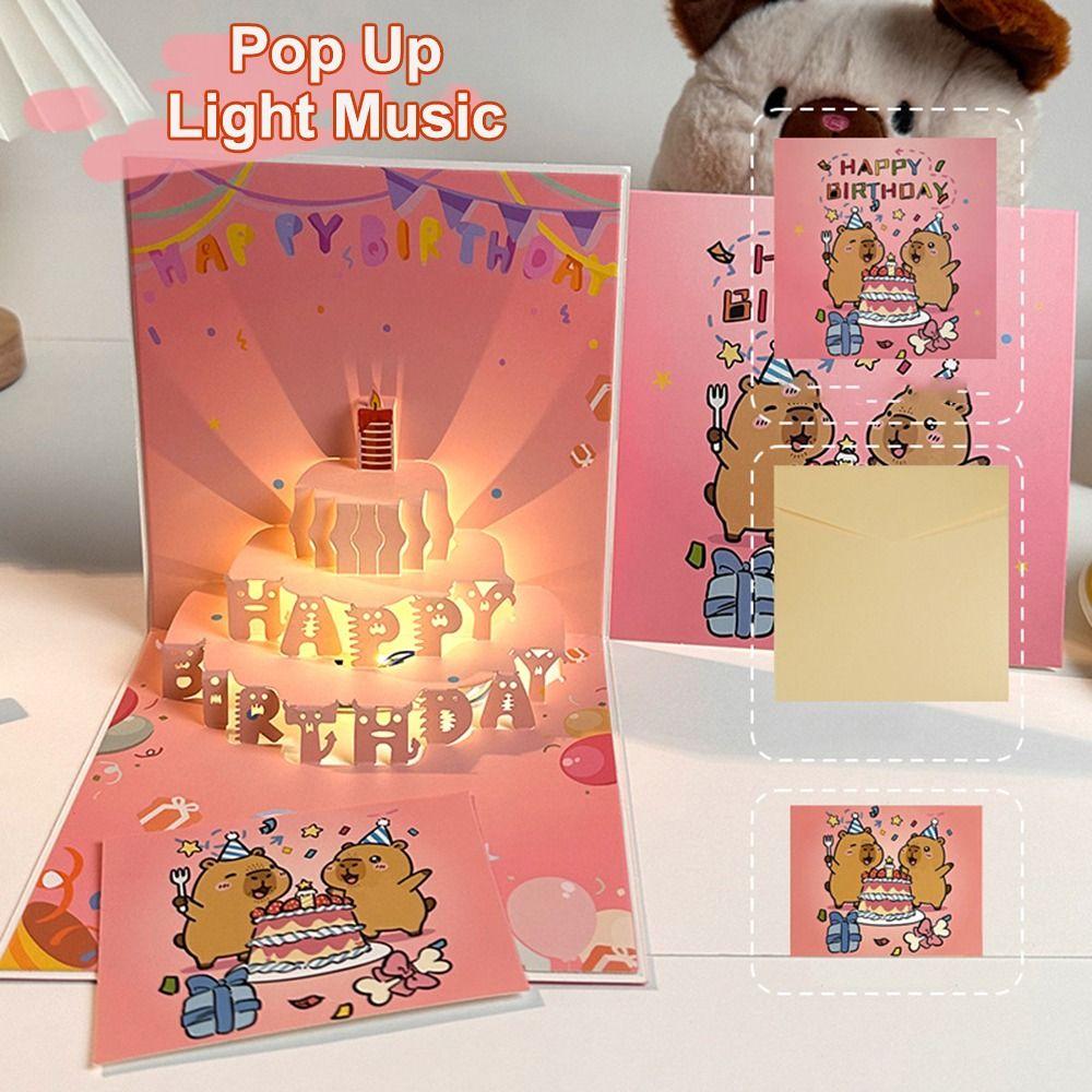 Light Feature Pop Up Cake Card Happy Birthday Musical Greeting Card  Blessing Occasion