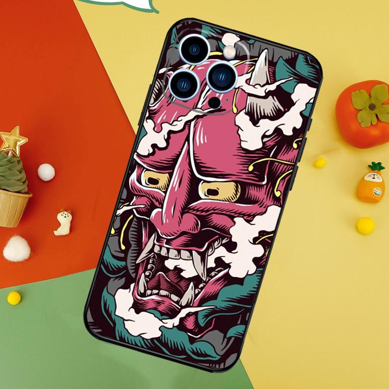 Japanese Hannya Oni Mask Phone Case For iPhone 17 Pro Max 16 15 14 12 11 13 Pro Max Plus 12 13 Mini 16e 17 Air Cover