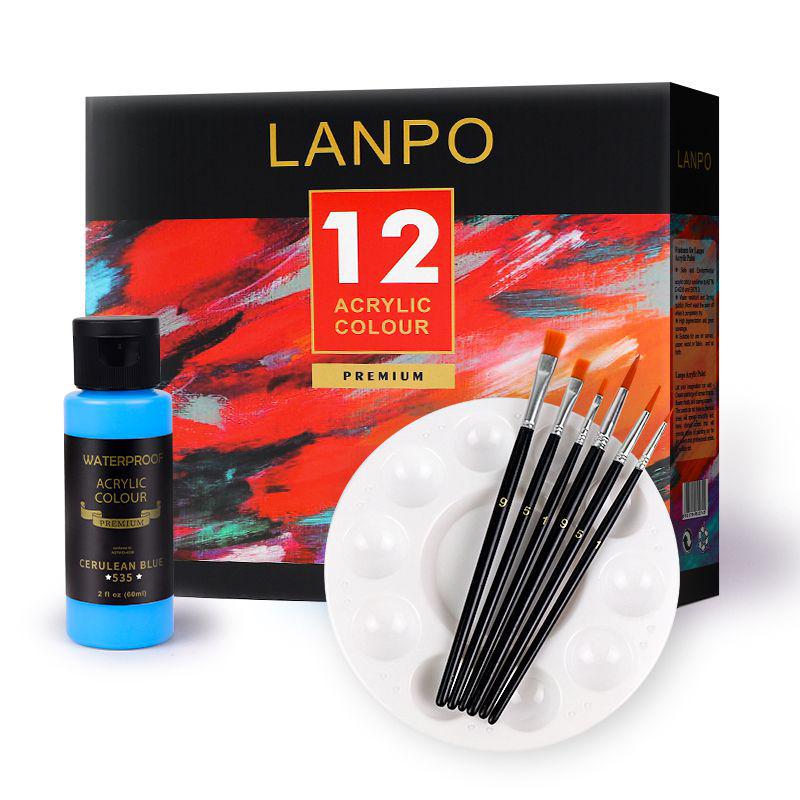 LANPO Acrylic Paint Set: 24 Colors, Waterproof, Beginner-Friendly, Boxed for DIY Projects