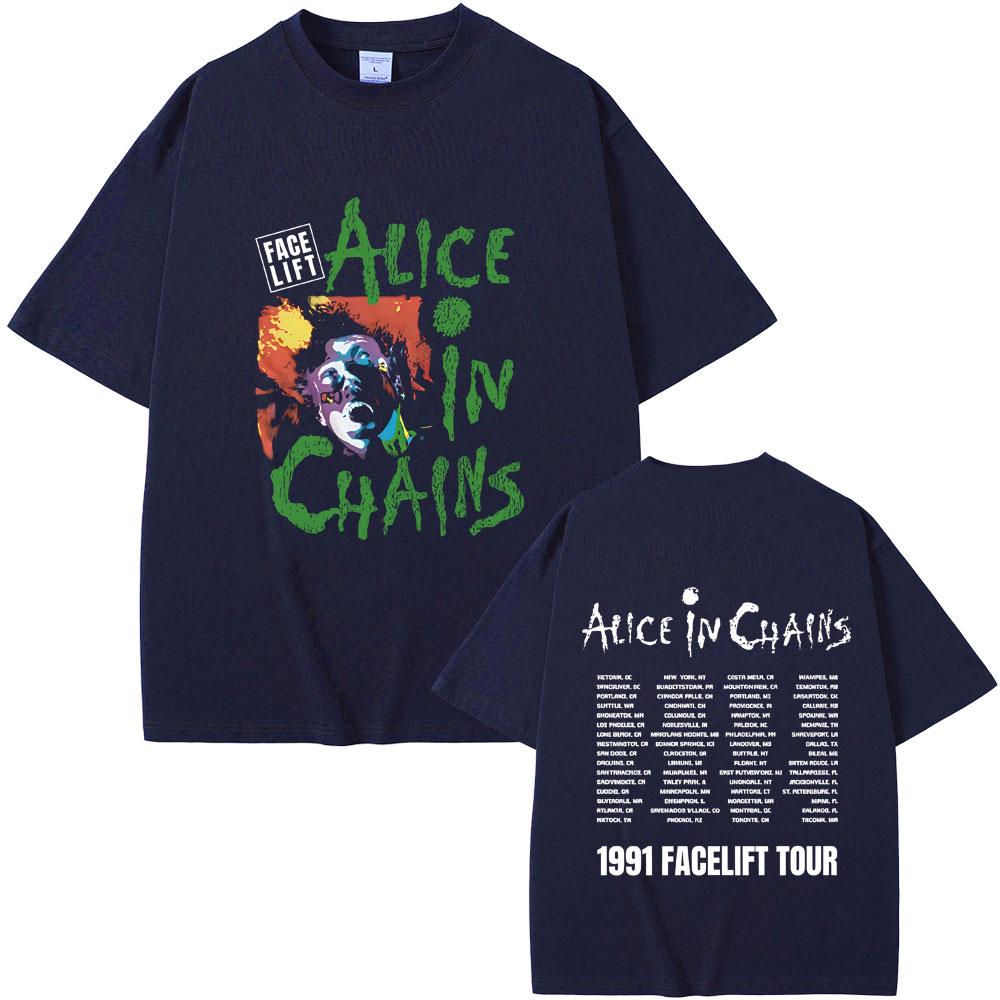 Rock Band Alice in Chains Face Lift Tour 1991 T-Shirt Unisex Damen Punk Lässig Oversized T-Shirt Tops Herren Mode Reine Baumwolle T-Shirts