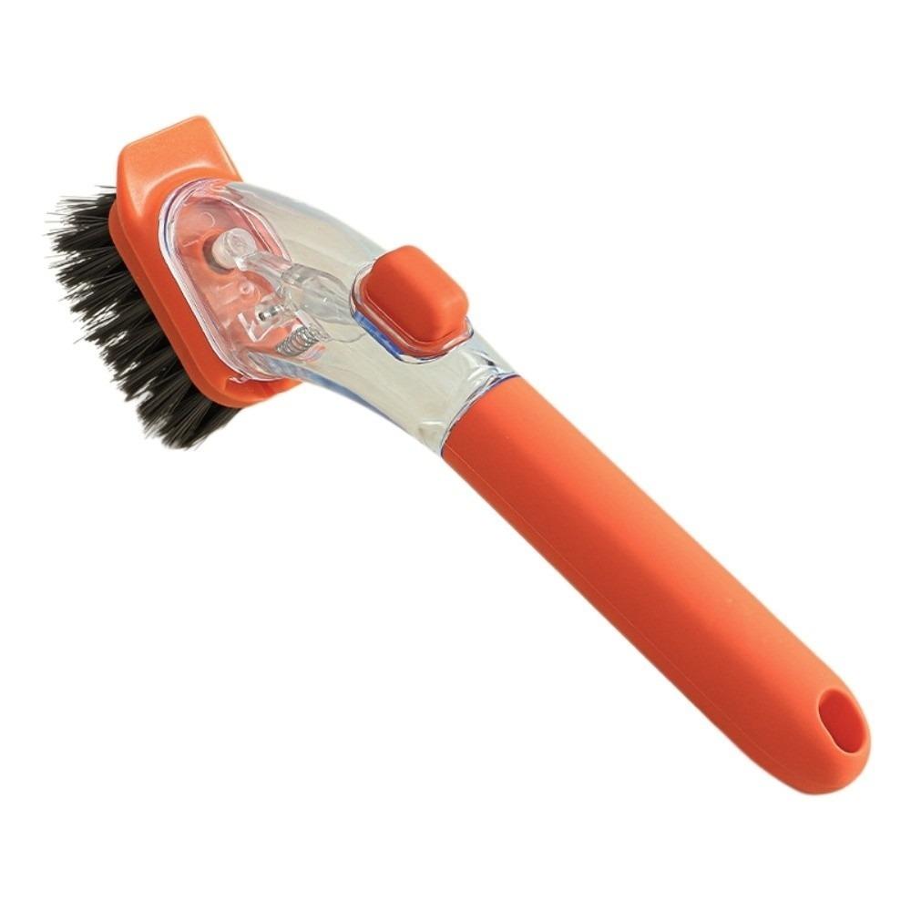 Long Handle Automatic Liquid Dishwashing Brush Press To Dispense Dish Washing Scrubber  Kitchen Use оранжевый