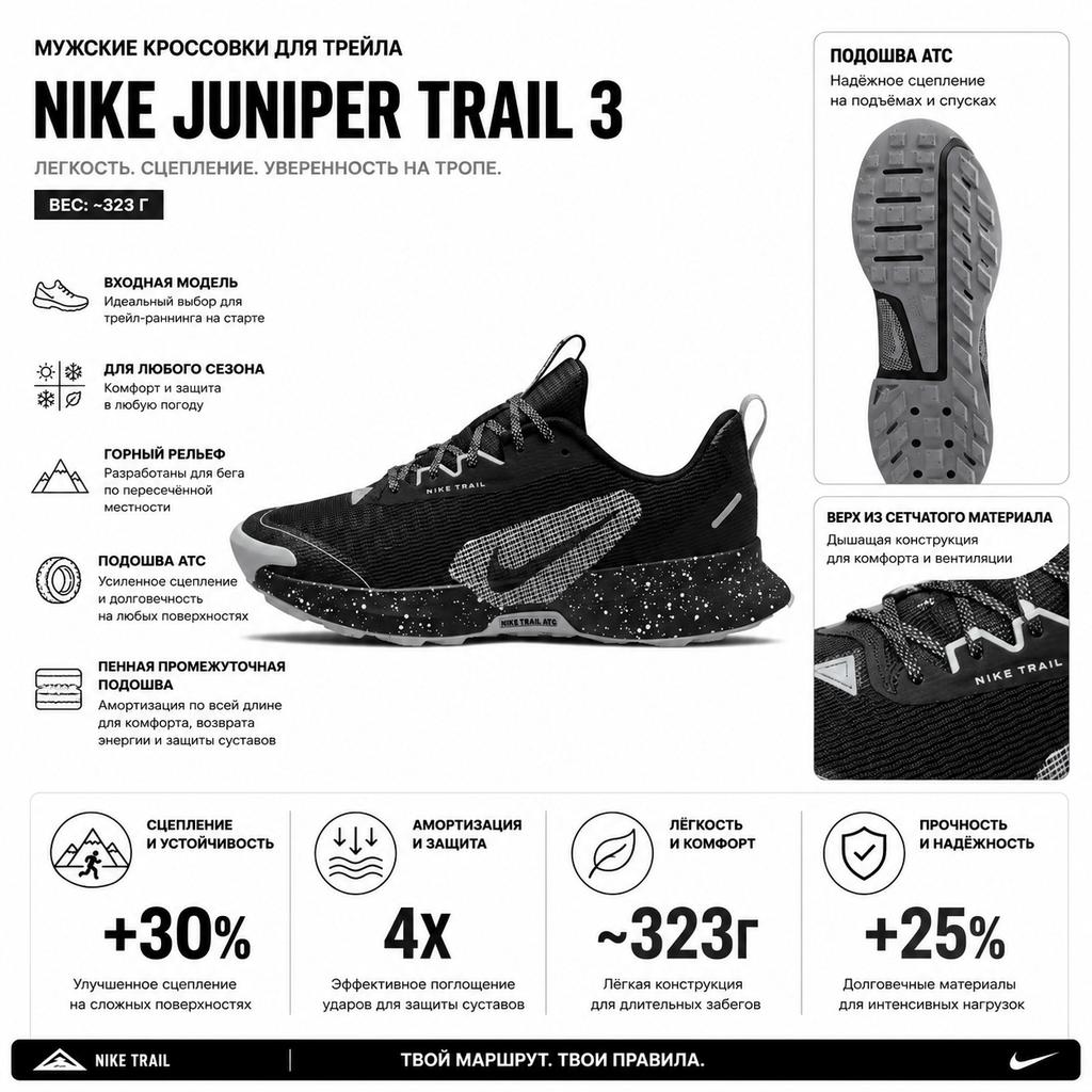 Nike Baskets Juniper Trail 3 pour hommes, noir, gris loup, photon-poussière FQ0904-001
