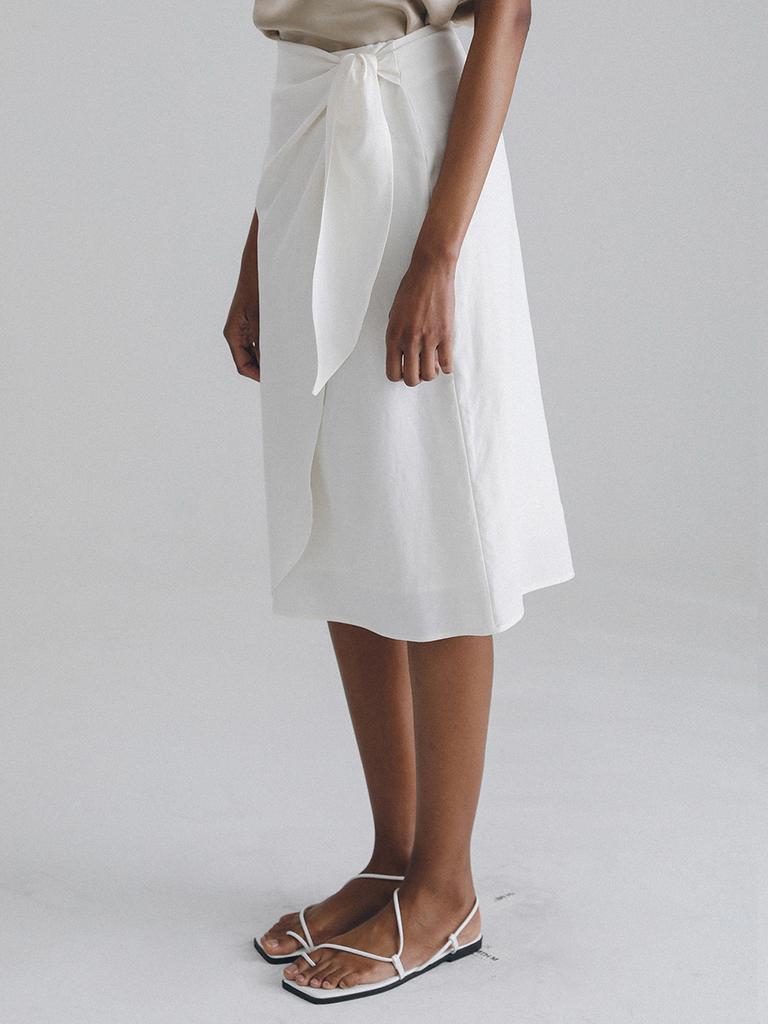 Stay With Me Drape Wrap Skirt (Ecru)