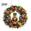 Festive Door Hanging Ornament DIY Acrylic Christmas Faux Pearl Art Kit, Lighted Wreath 3D Beaded Craft Mantelpiece Kit with LED String Light, Beginner
