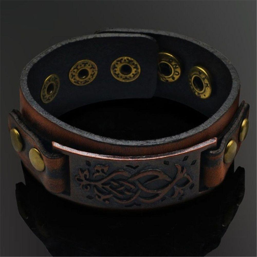 Vintage Wide Alloy Buckle Leather Wristband Cuff Bracelet Punk Snap Bracelet Wrap Bangle